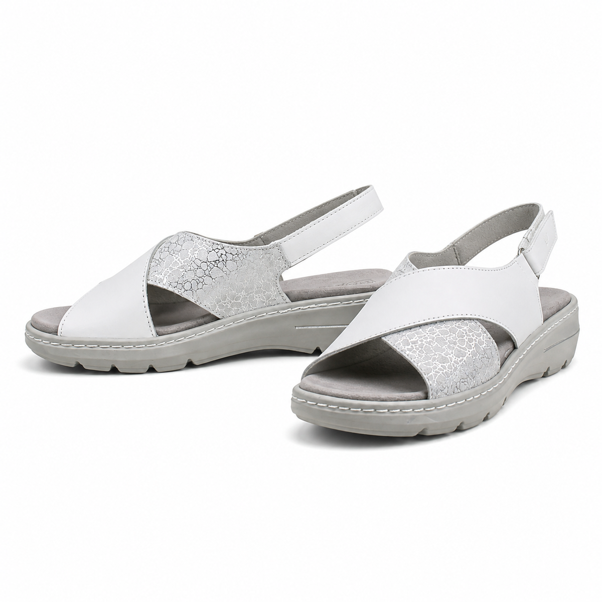 Sandale Casual Damă Suave SU20008T Alb + Argintiu - Piele Naturală