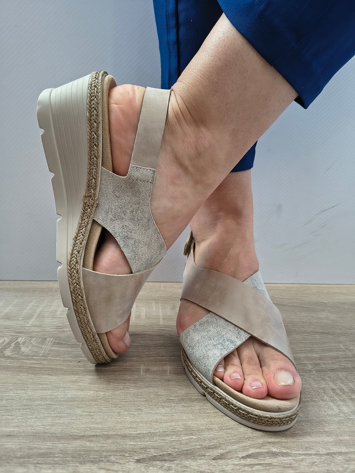 Sandale Casual Damă Suave SU22002VJT Bej + Gri Effect - Piele Naturală - vedere 4