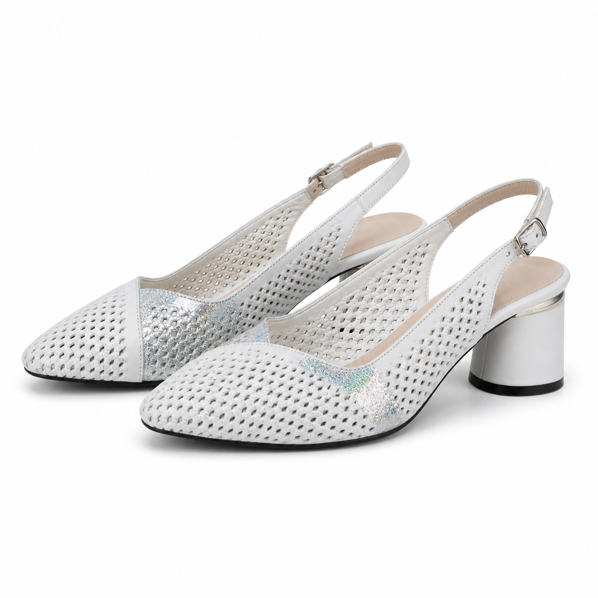 SANDALE ELEGANTE DAMA DOGATI 049 882-1 ALB + ARGINTIU