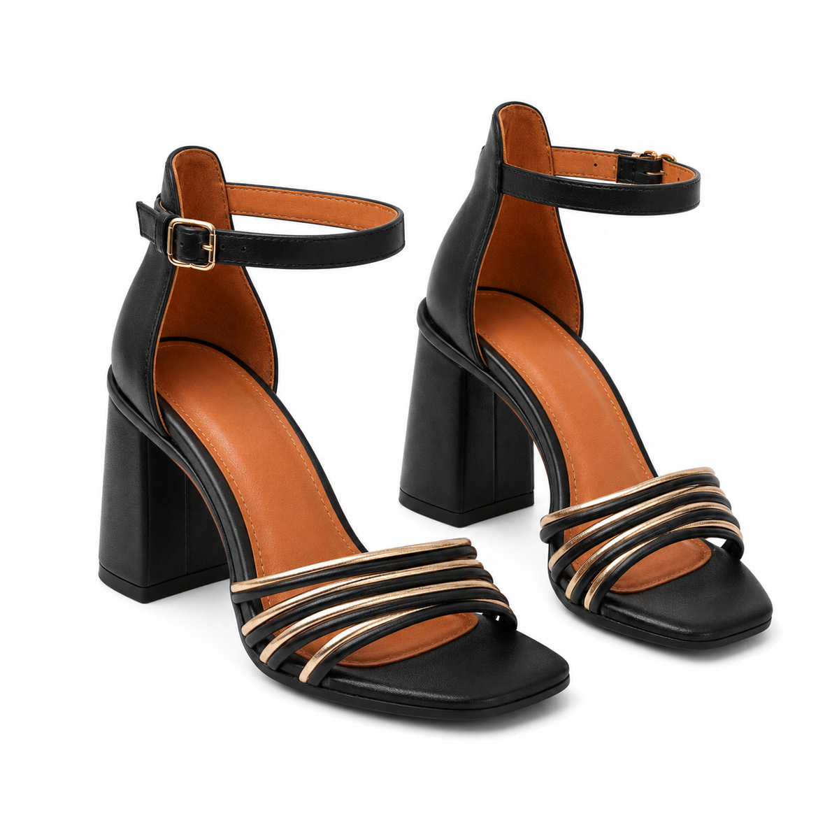 SANDALE ELEGANTE DAMA MARCO TOZZI 28381-42 NEGRE CU AURIU
