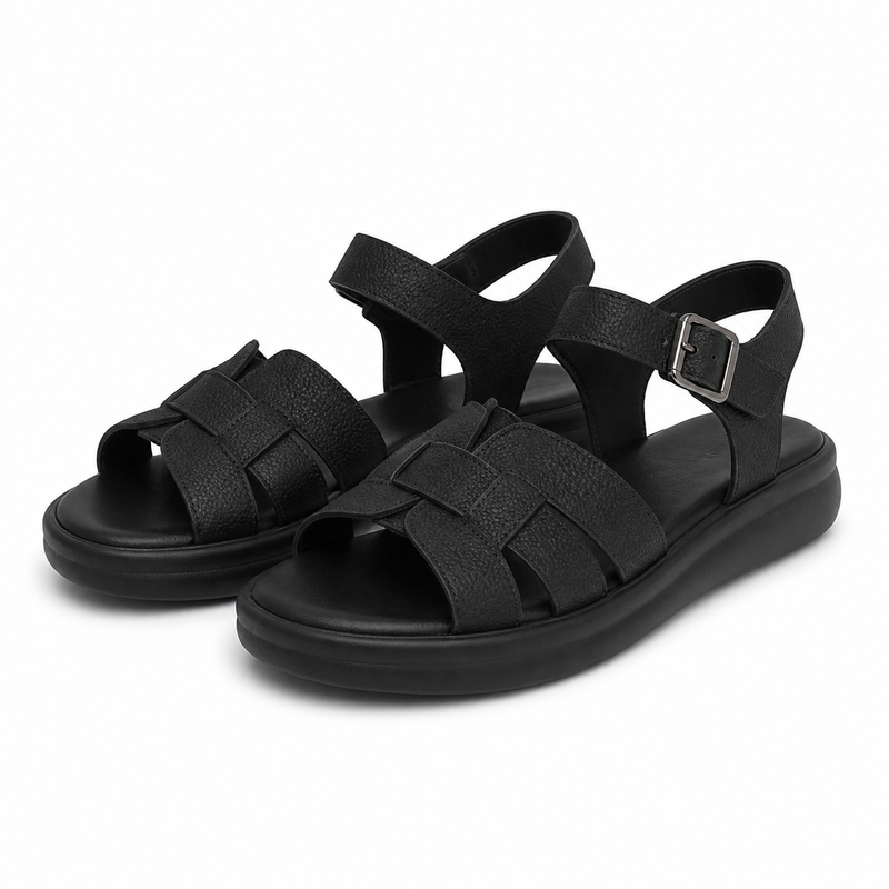 Sandale Casual Damă Formazione 28-022 Negru Nubuck - Piele Naturală Nubuck