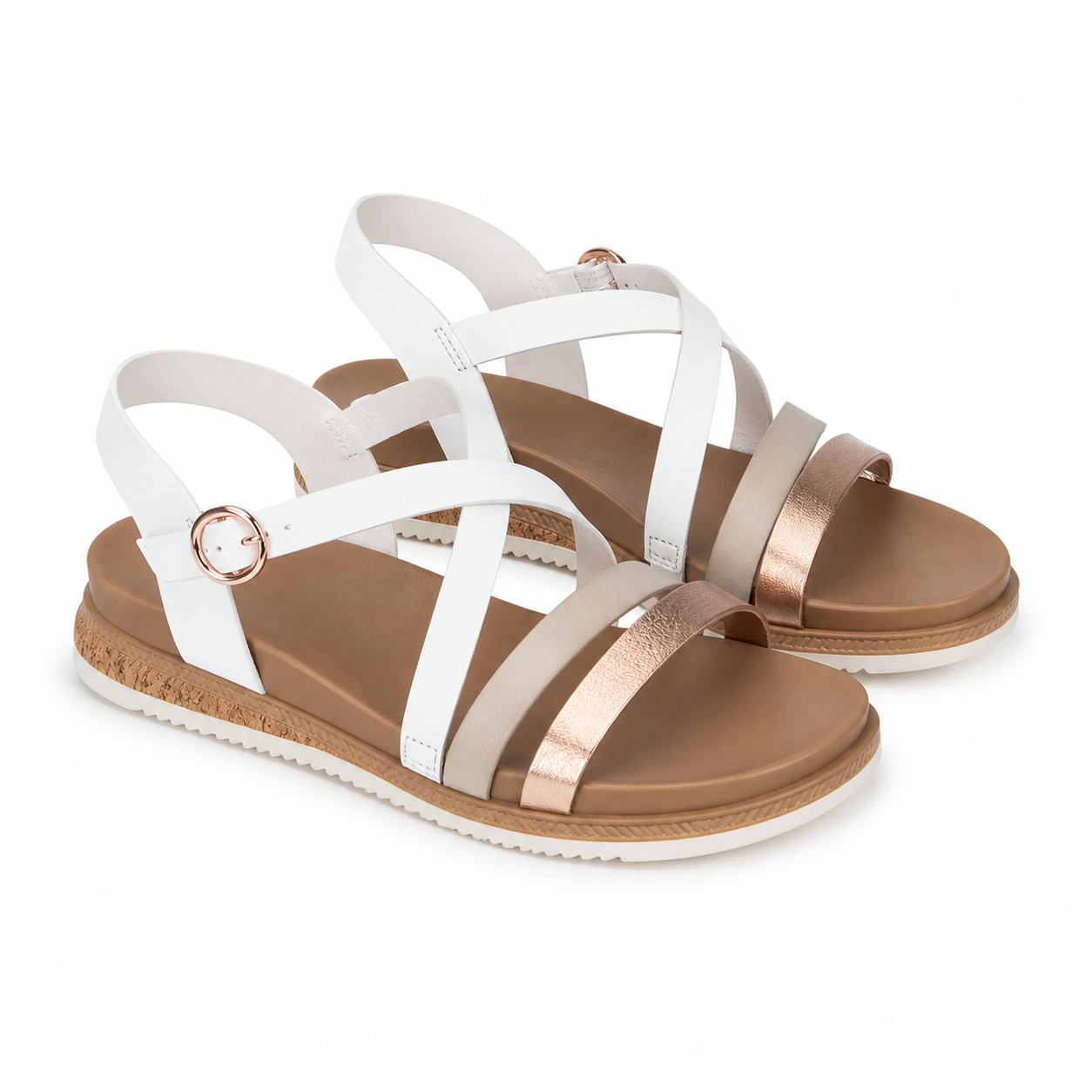 Sandale Casual Damă Skechers 114709 Wht Alb + Comb - Piele Ecologică