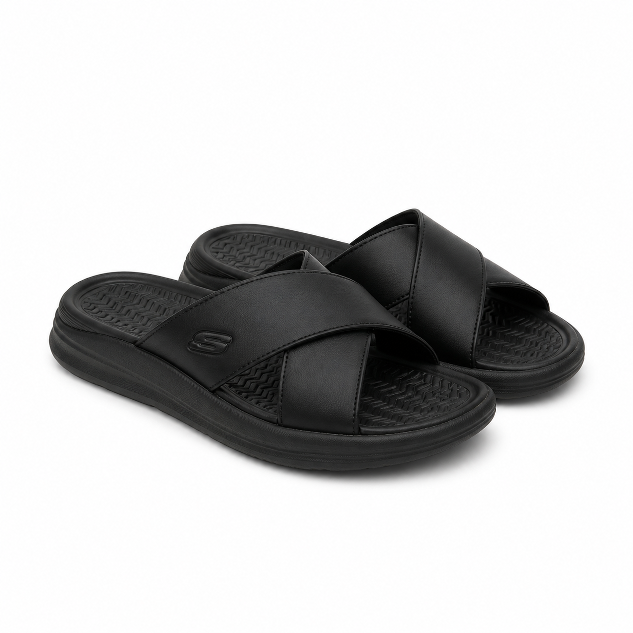 Slapi Bărbați Skechers 205627 Bbk Negru - Piele Naturală