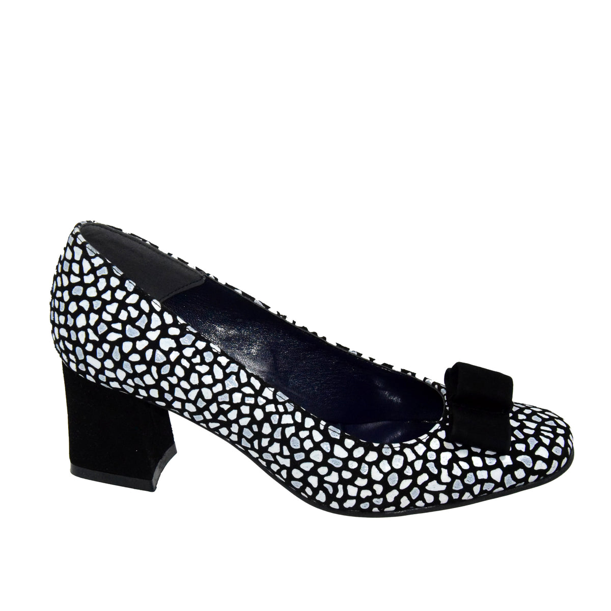 PANTOFI ELEGANTI DAMA BRATEX 148 NEGRI CU BULINE ALBE - imagine 2