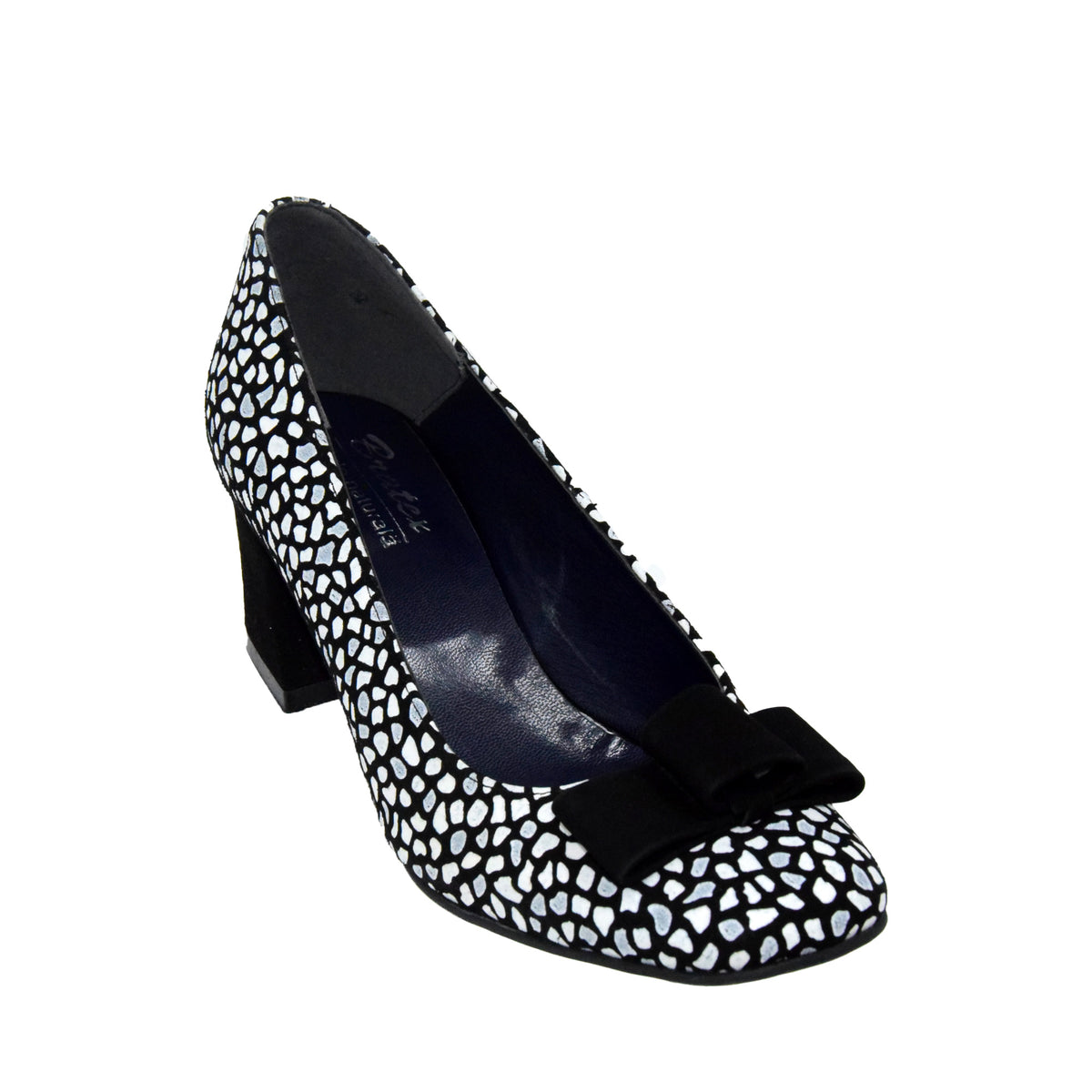 PANTOFI ELEGANTI DAMA BRATEX 148 NEGRI CU BULINE ALBE - imagine 3