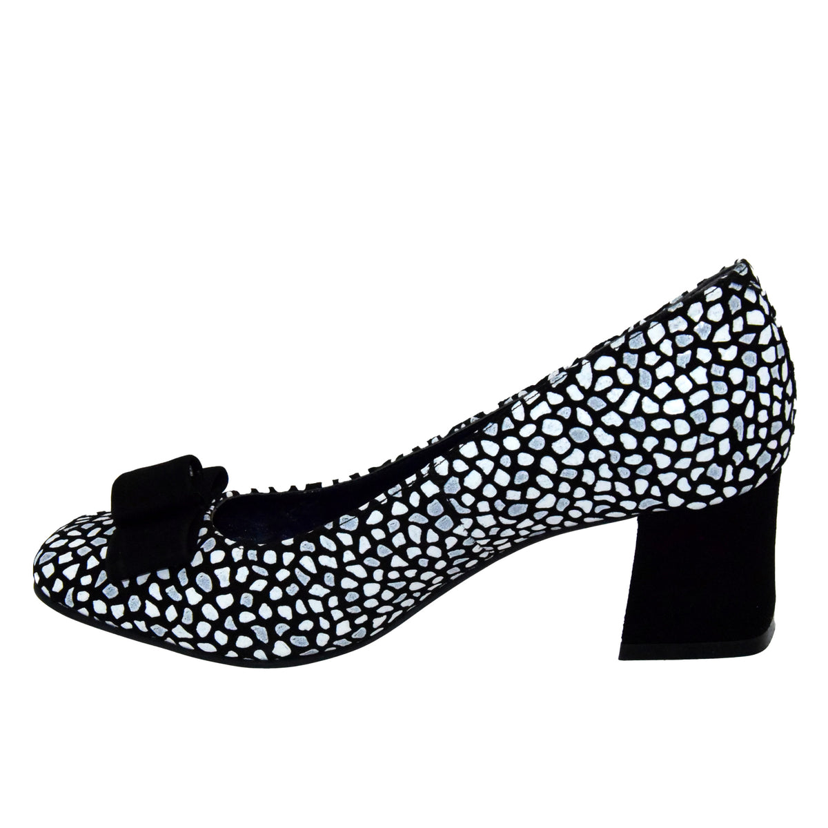 PANTOFI ELEGANTI DAMA BRATEX 148 NEGRI CU BULINE ALBE - imagine 4