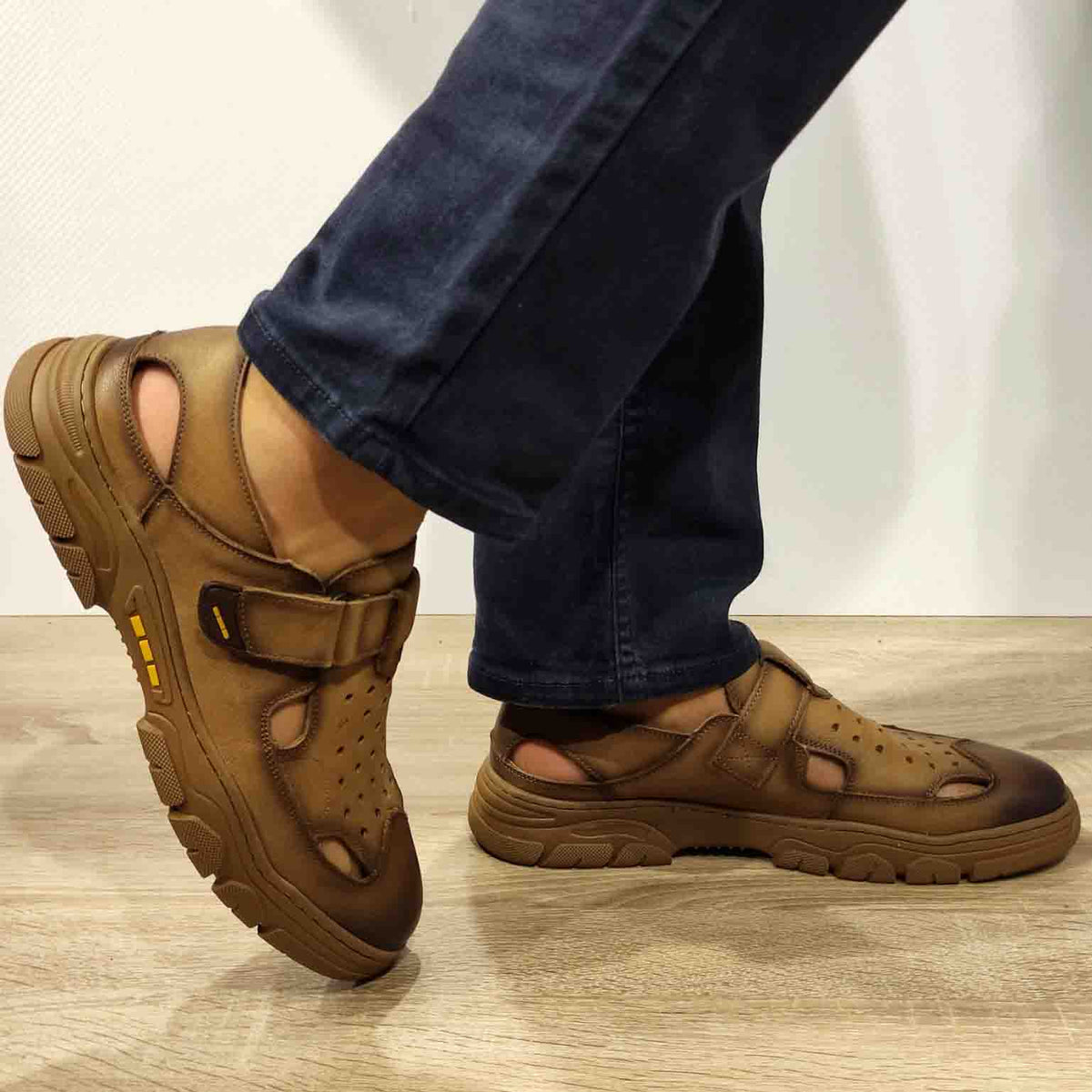 PANTOFI PERFORATI CASUAL BARBATI MELS WM816 KHAKI - imagine 2