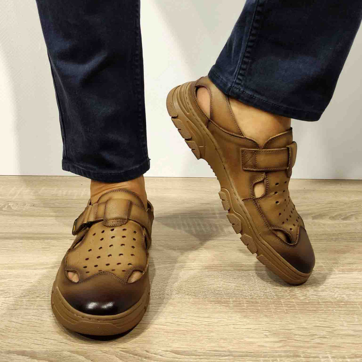 PANTOFI PERFORATI CASUAL BARBATI MELS WM816 KHAKI - imagine 3