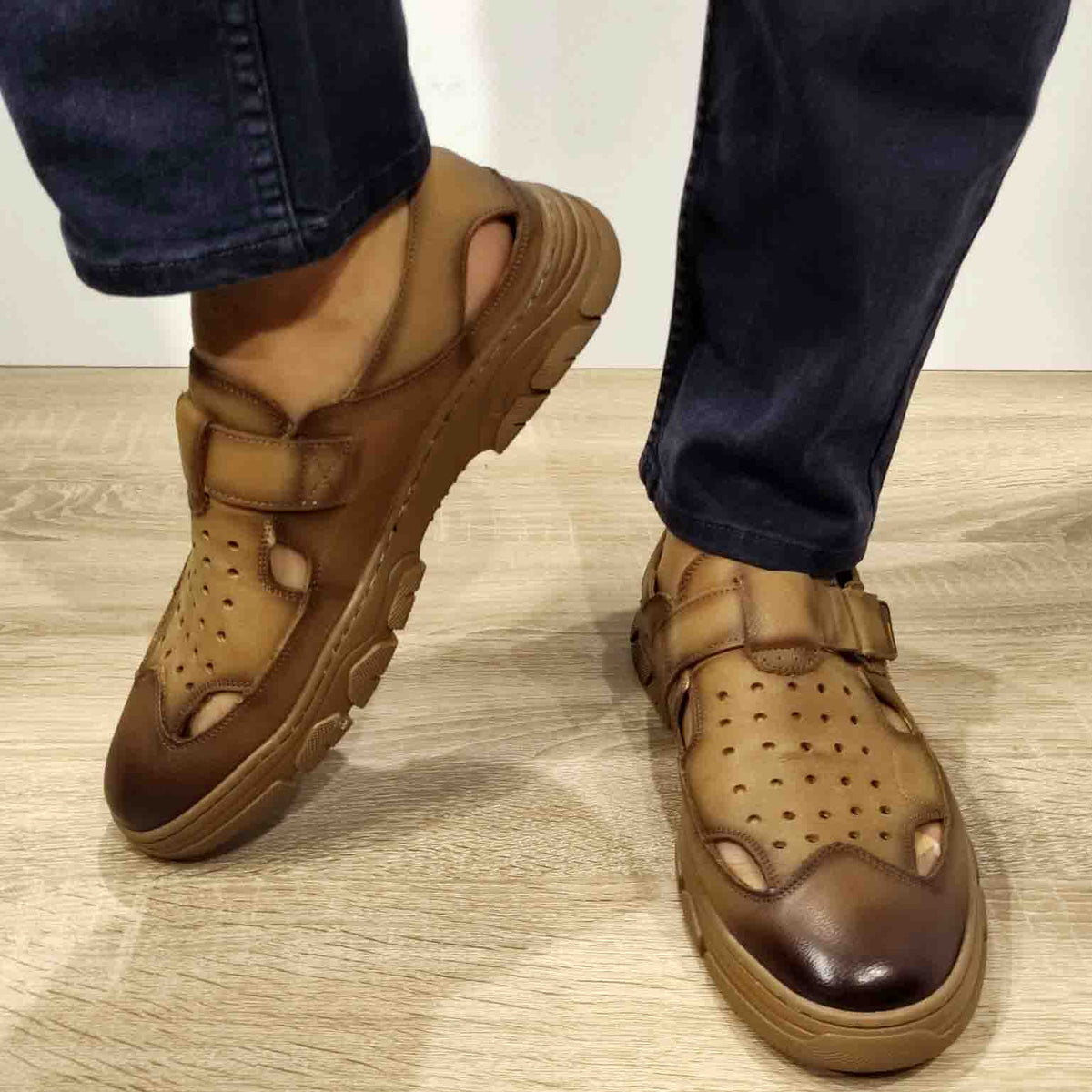 PANTOFI PERFORATI CASUAL BARBATI MELS WM816 KHAKI - imagine 4