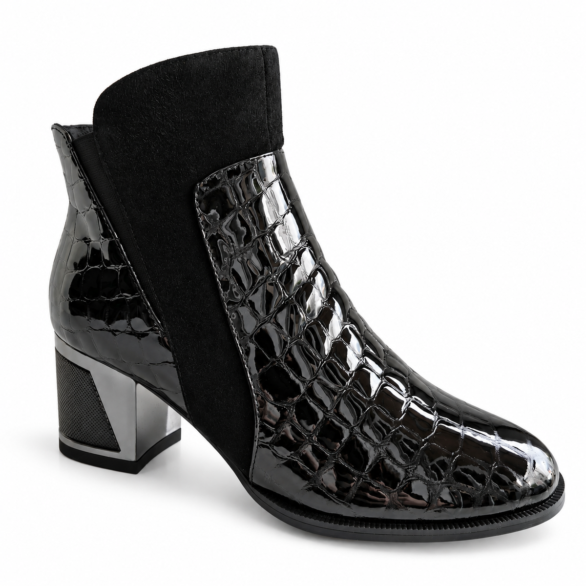 Ghete Elegante Damă Epica 8313-4-735 01-O Negre Croco – vedere 1