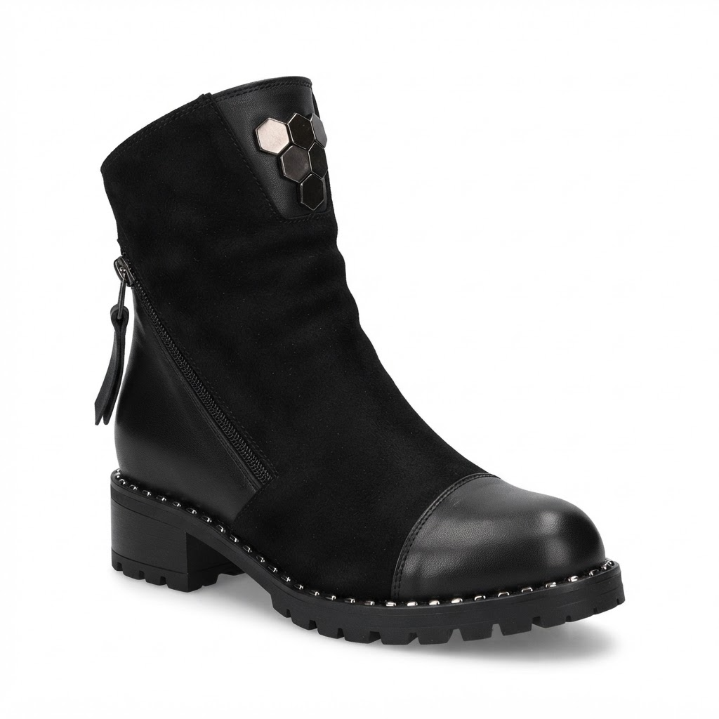 Ghete Casual Damă Dogati 103 164 Negru Piele Întoarsă – Piele Naturală – vedere 3