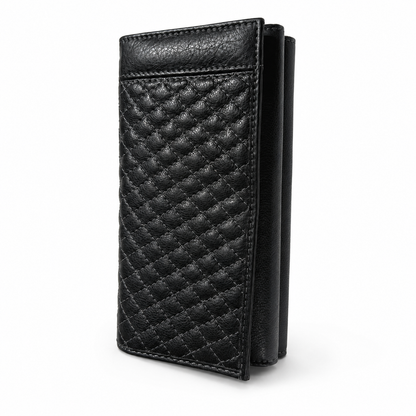 Portofel Damă Piele Negru Matlasaj Fin cu Lining Floral | PRO 46-1-113