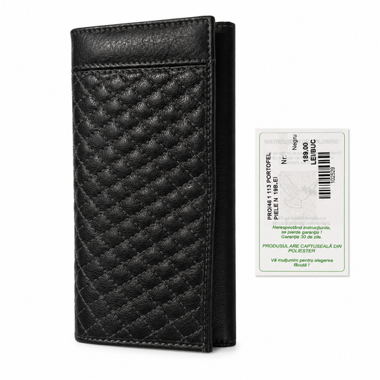 Portofel Damă Piele Negru Matlasaj Fin cu Lining Floral | PRO 46-1-113