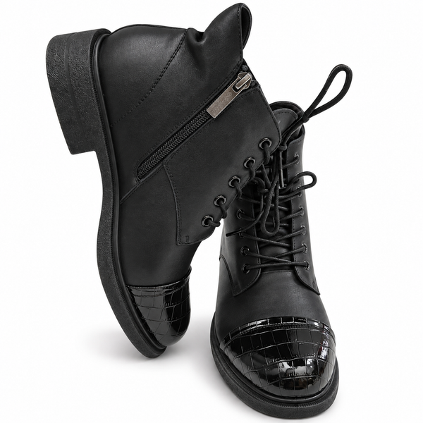 Ghete Casual Damă Pass 570010C 01-N Negre + Croco - vedere 5