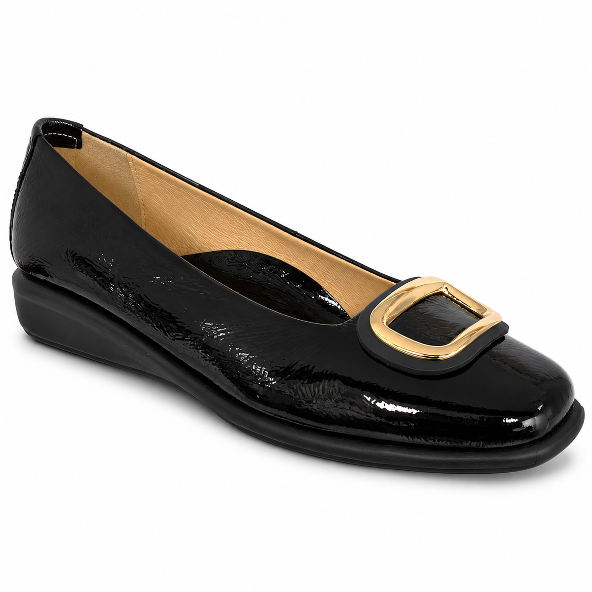 Pantofi Eleganți Damă Relax E-2670-03 Negru – Piele Naturală + Piele Lac (vârf/toc) - vedere 3/6