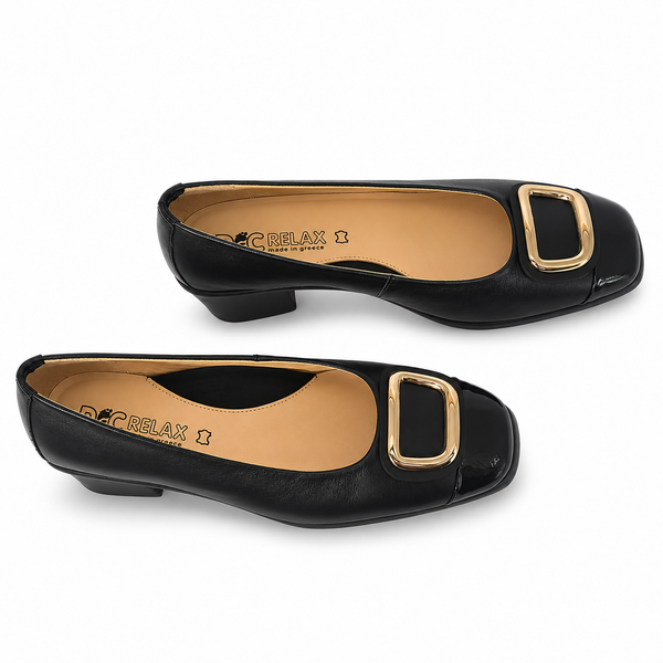 Pantofi Eleganți Damă Relax E-5710-31 Negru – Piele Naturală + Piele Lac (vârf/toc) - vedere 5/6