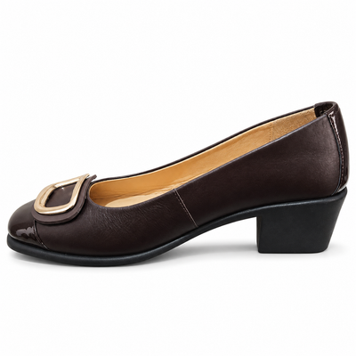 Pantofi Eleganți Damă Relax E-5710-31 Marrone Caffe – Piele Naturală + Piele Lac (vârf/toc)