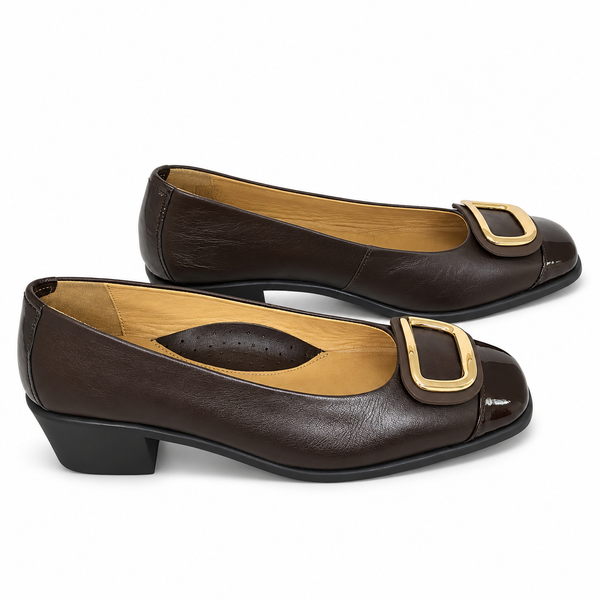 Pantofi Eleganți Damă Relax E-5710-31 Marrone Caffe – Piele Naturală + Piele Lac (vârf/toc) - vedere 5/6
