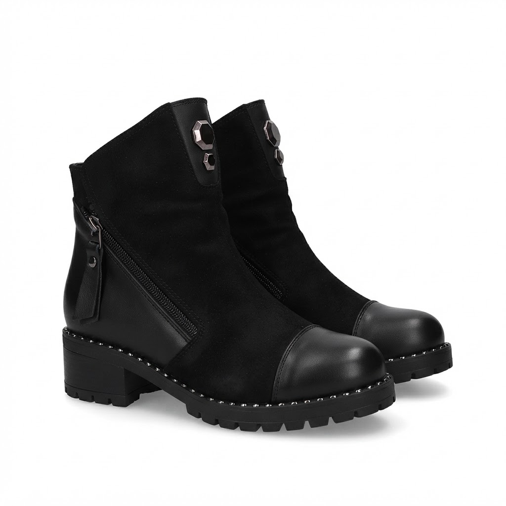 Ghete Casual Damă Dogati 103 164 Negru Piele Întoarsă – Piele Naturală – vedere 14