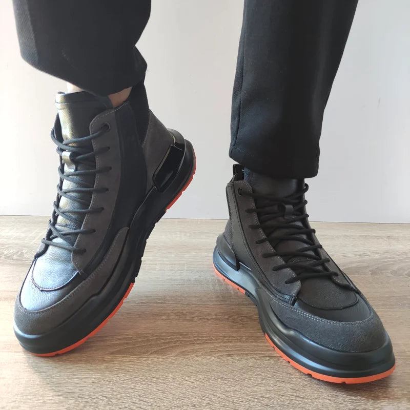 GHETE CASUAL BARBATI FRANCO GERARDO 9555 NEGRE CU GRI - imagine 5