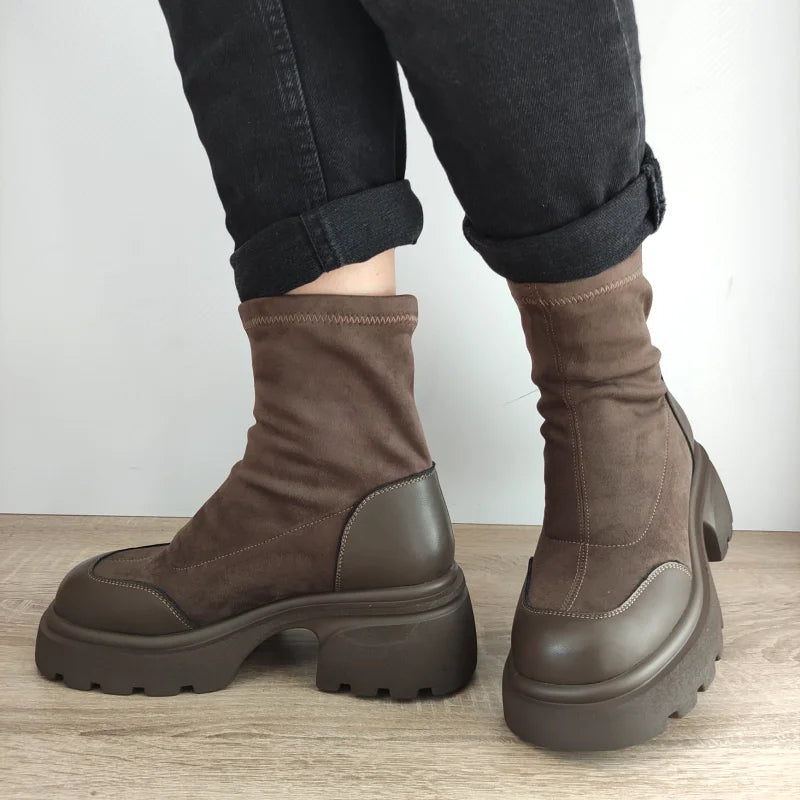 GHETE CASUAL DAMA FORMAZIONE 7980-1 MARO KHAKI + VELUR - imagine 5