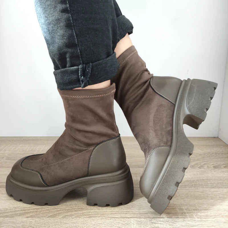 GHETE CASUAL DAMA FORMAZIONE 7980-1 MARO KHAKI + VELUR - imagine 2