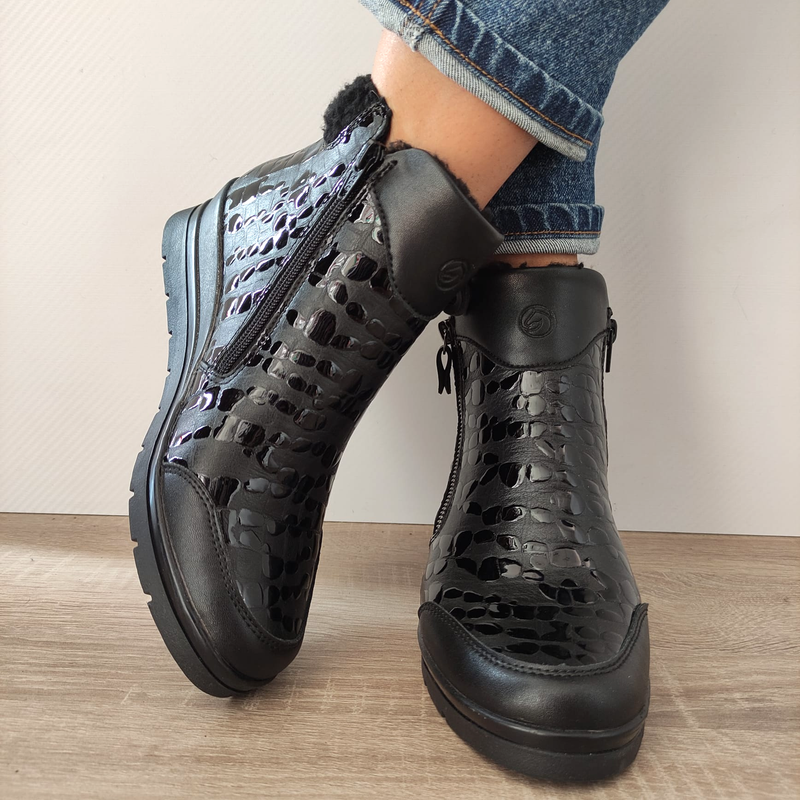 GHETE CASUAL DAMA REMONTE R0775-03 NEGRE CROCO - imagine 4