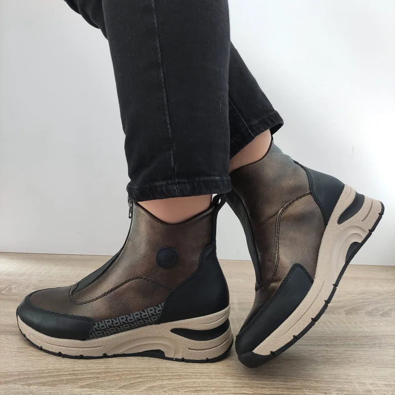 GHETE CASUAL DAMA RIEKER N9381-60 MARO BRONZE CU NEGRU - imagine 2