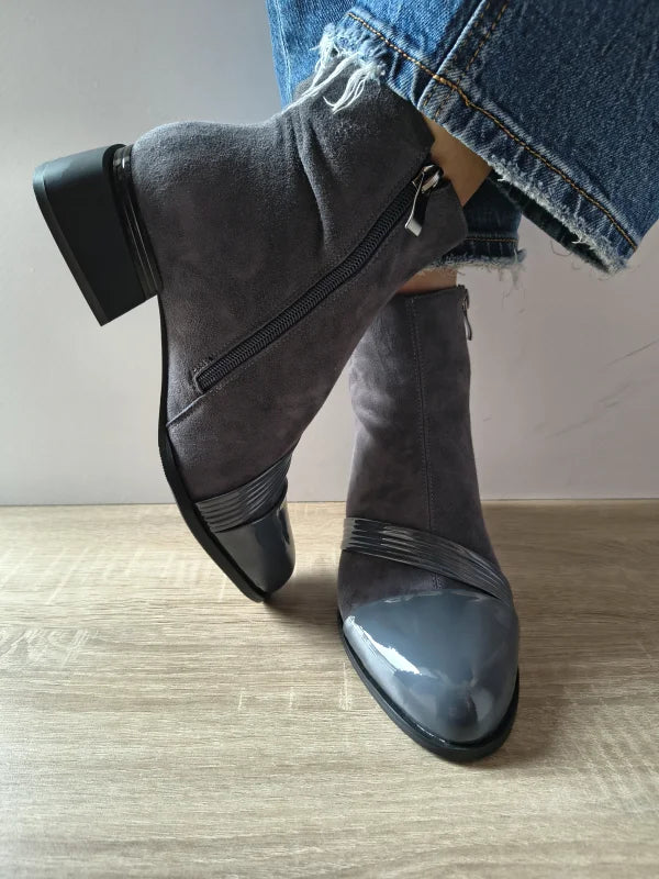 GHETE ELEGANTE DAMA ANNA VIOTTI GAW2504-G GRI VELUR + LAC - imagine 5