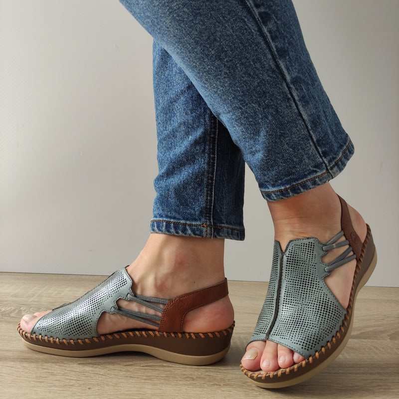SANDALE CASUAL DAMA RIEKER 61359-14 BLEU DENIM + MARO - imagine 2