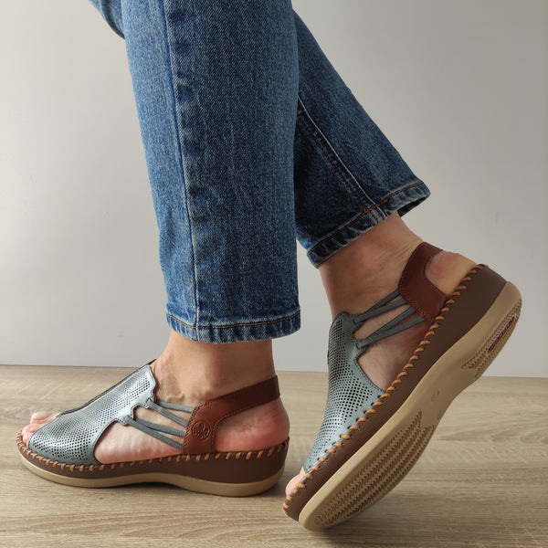 SANDALE CASUAL DAMA RIEKER 61359-14 BLEU DENIM + MARO - imagine 3