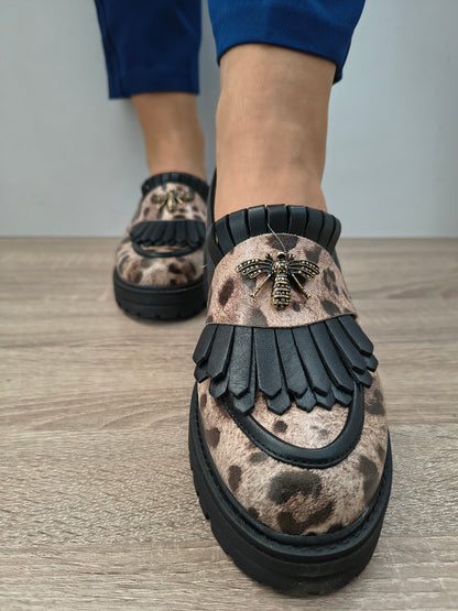 PANTOFI CASUAL DAMA DYANY 2305 BEJ+ PRINT+NEGRU