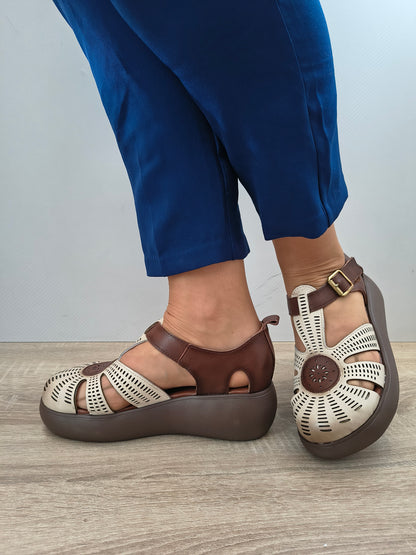 SANDALE CASUAL DAMA FRANCO GERARDO 10682 CREM + MARO