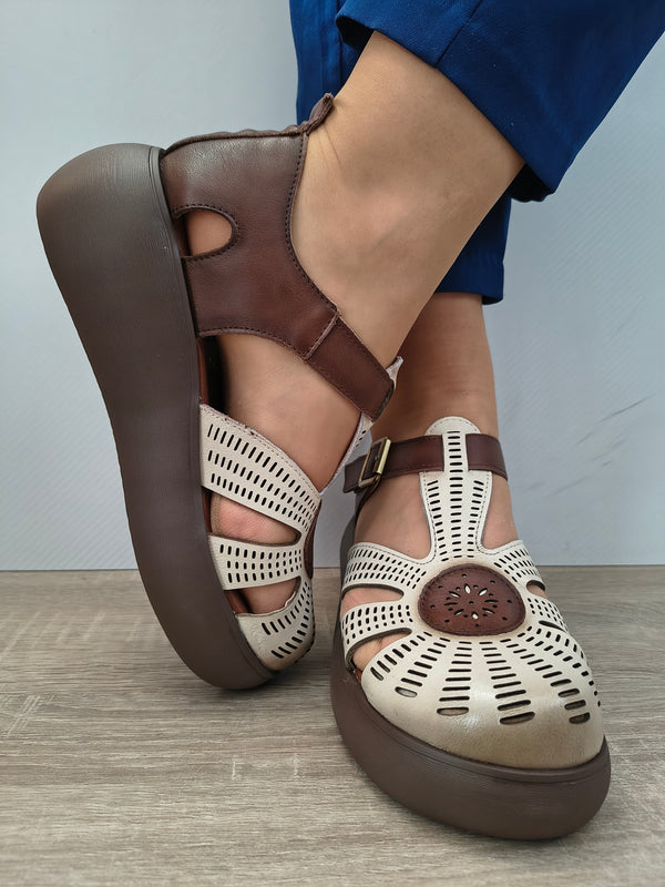 SANDALE CASUAL DAMA FRANCO GERARDO 10682 CREM + MARO - imagine 3