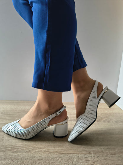 SANDALE ELEGANTE DAMA DOGATI 049 882-1 ALB + ARGINTIU