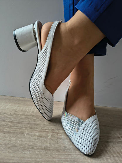 SANDALE ELEGANTE DAMA DOGATI 049 882-1 ALB + ARGINTIU