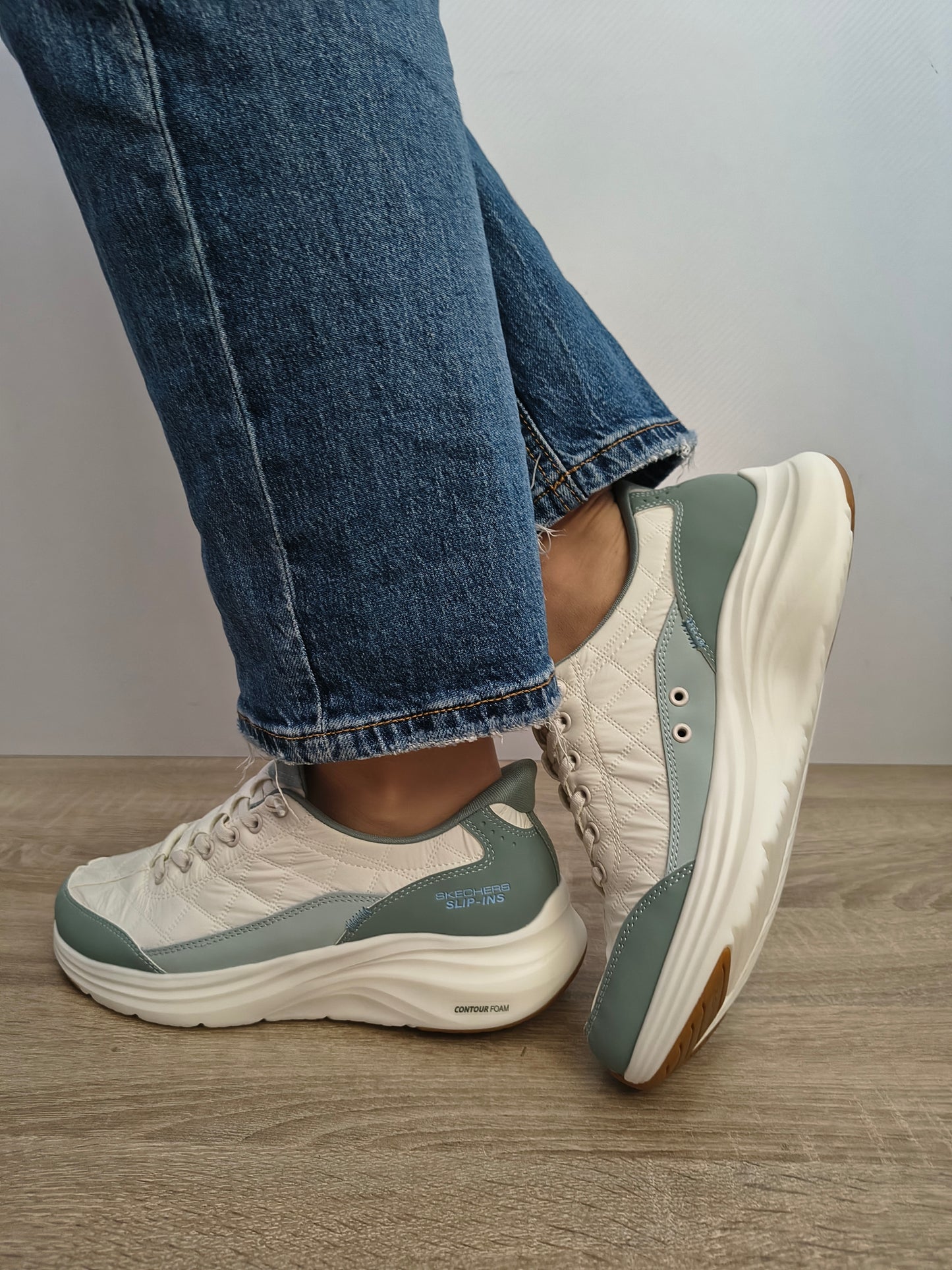PANTOFI CASUAL DAMA SKECHERS 150404 SAGE ALB + VERNIL SAGE