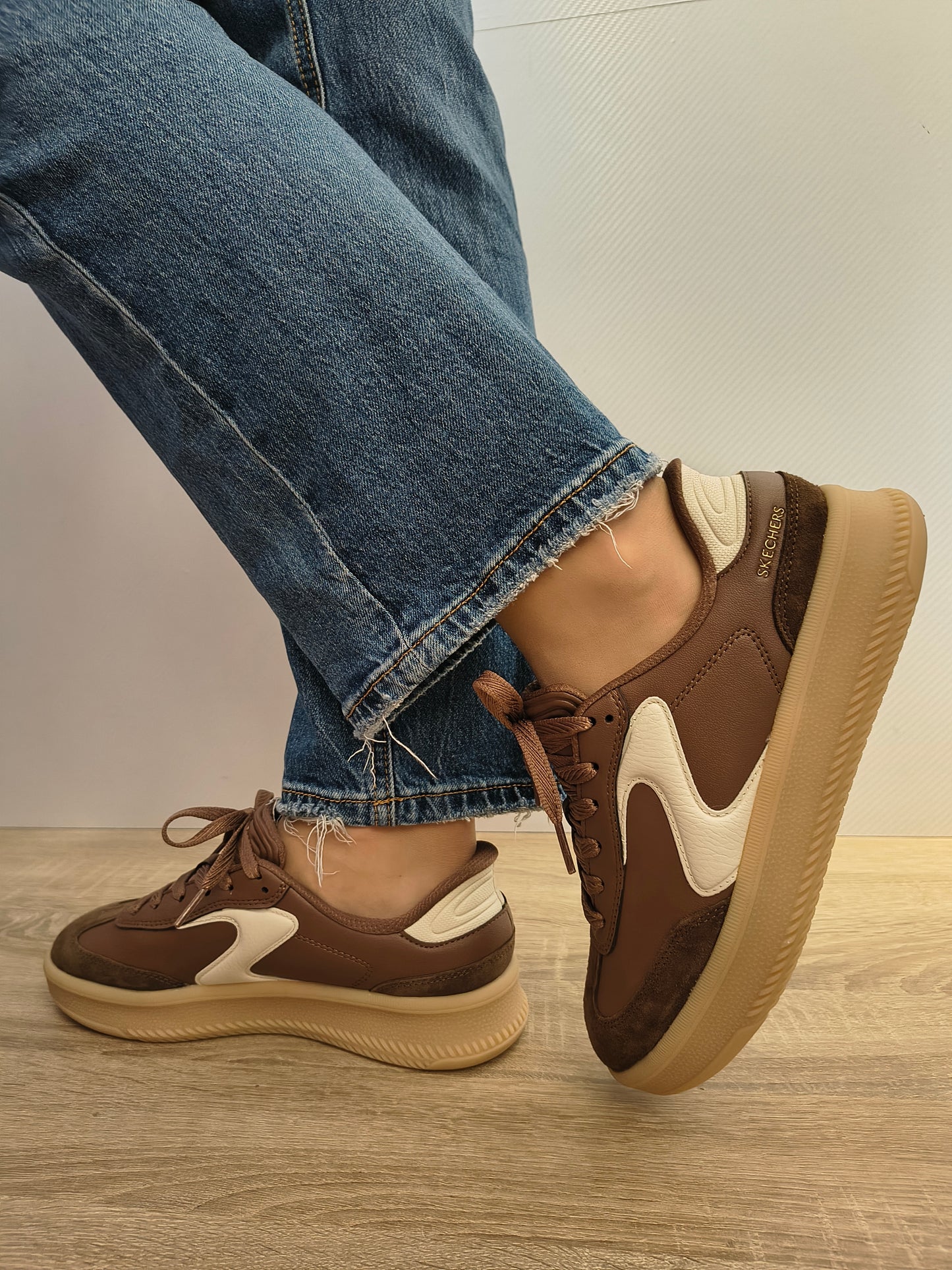 Pantofi Sport Damă Skechers 185460 Brn Maro - Piele Naturală + Piele Ecologică