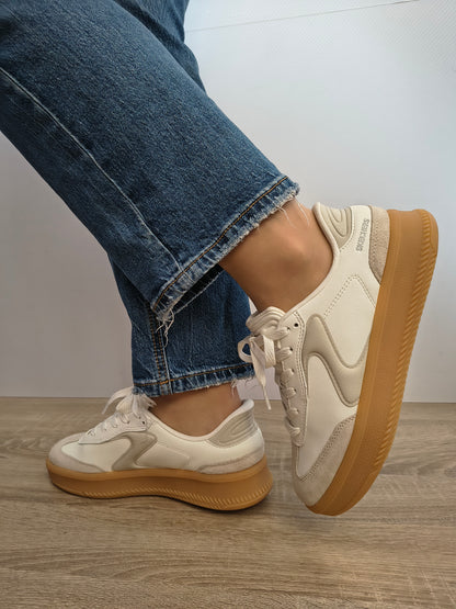 Pantofi Sport Damă Skechers 185460 Ofwt Alb - Piele Naturală + Piele Ecologică