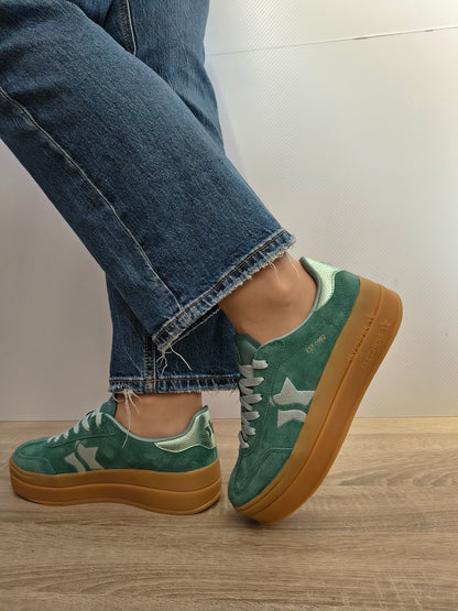 PANTOFI CASUAL DAMA SKECHERS 185430 GRN VERDE DESCHIS VELUR