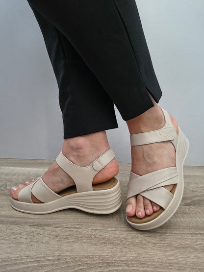 Sandale Casual Damă Formazione 5013 Crem - Piele Naturală
