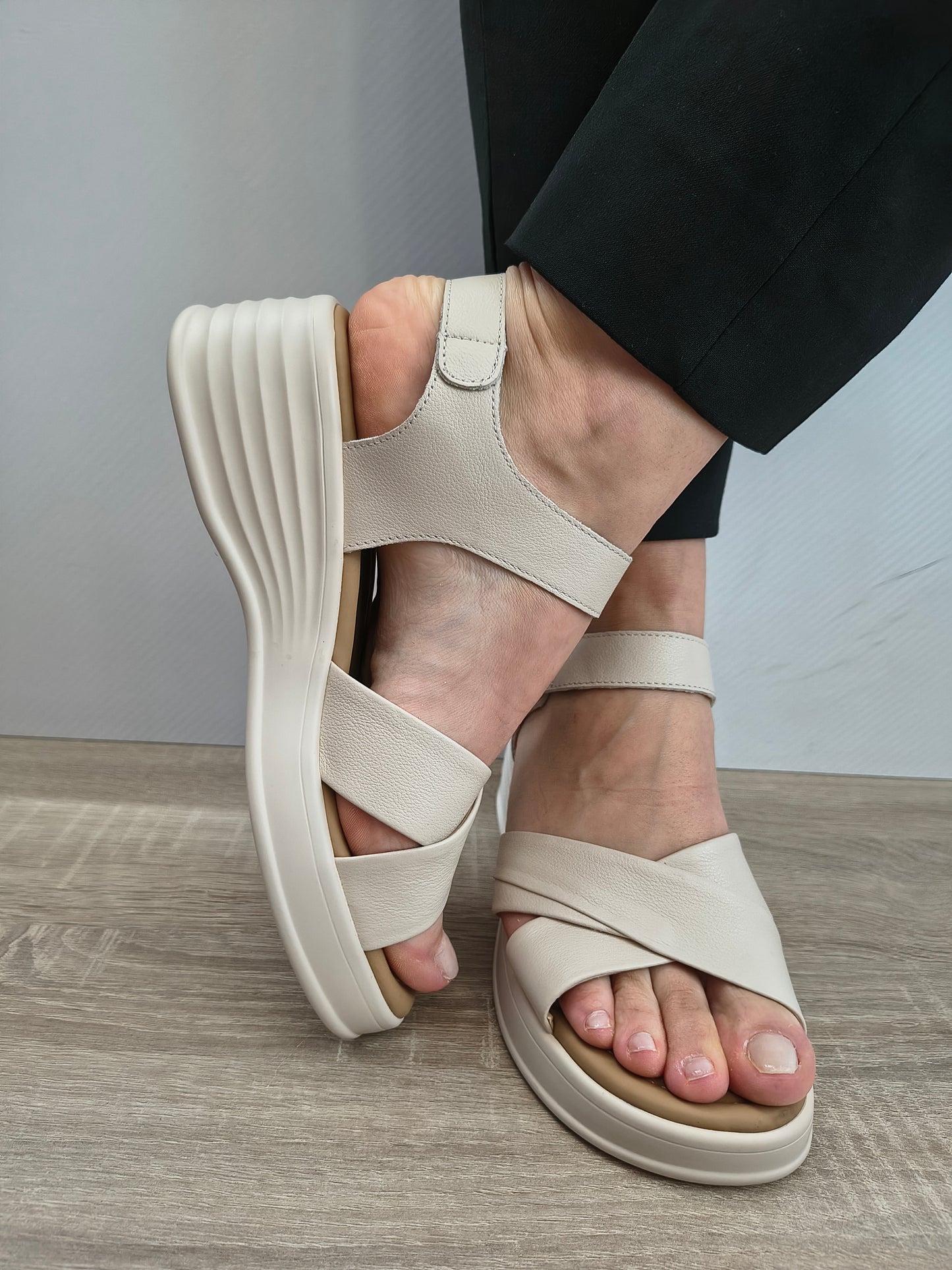 Sandale Casual Damă Formazione 5013 Crem - Piele Naturală