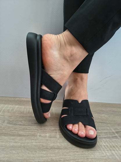 Saboti Casual Damă Formazione 28-008 Negru - Piele Naturală Nubuck