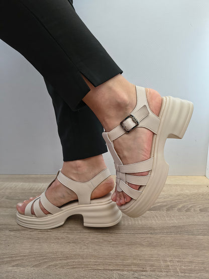 Sandale Casual Damă Formazione TP1007-1 Crem - Piele Naturală