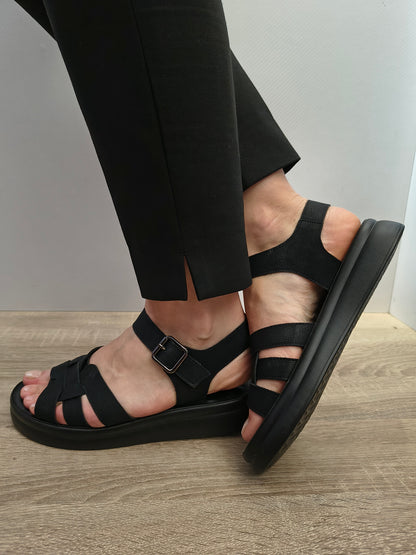 Sandale Casual Damă Formazione 28-022 Negru Nubuck - Piele Naturală Nubuck