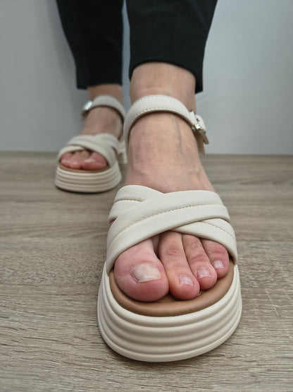 Sandale Casual Damă Formazione 49013 Crem - Piele Naturală