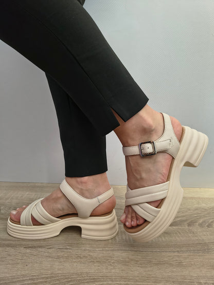 Sandale Casual Damă Formazione 49013 Crem - Piele Naturală
