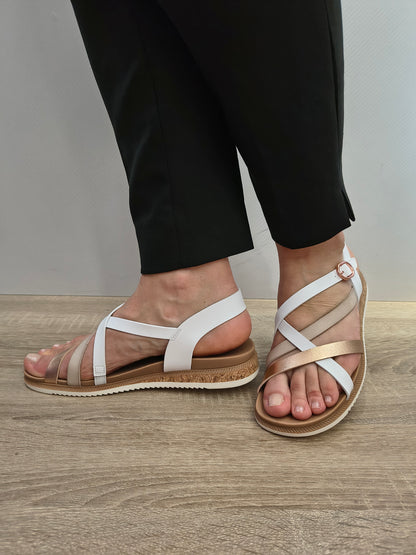 Sandale Casual Damă Skechers 114709 Wht Alb + Comb - Piele Ecologică