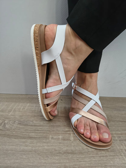 Sandale Casual Damă Skechers 114709 Wht Alb + Comb - Piele Ecologică