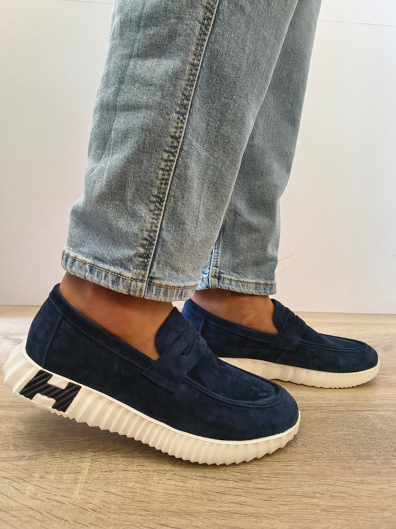 Pantofi Casual Bărbați Franco Gerardo 25860 Bleumarin Velur - Piele Naturală Întoarsă - imagine 2